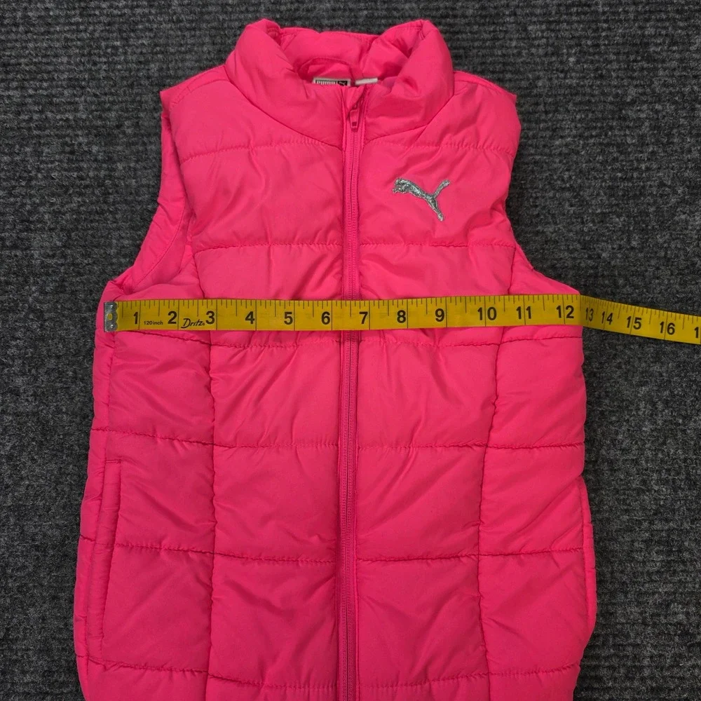Puma Puffer Vest Girl's Size XS 5/6 Hot Pink‎ Glitter Logo Full Zip Activewear